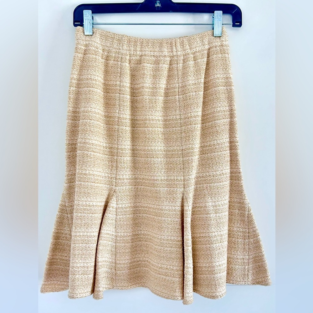 St. John Couture Skirt Tweed Gold Flecks Lined Luxury Trumpet Hem EUC Size 2